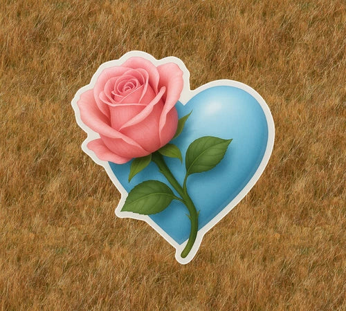 Beautiful Pink rose around heart  vinyl sticker decal - many sizes available