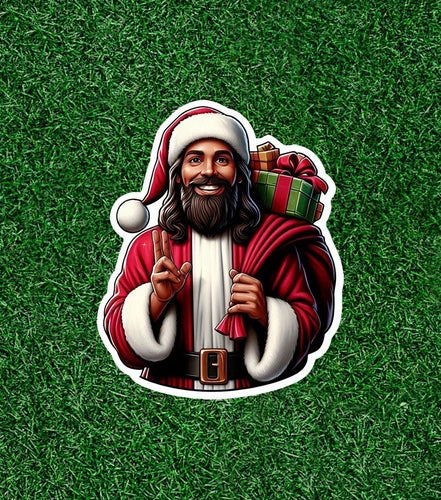 Jesus Claus is bringing presents!  waterproof vinyl sticker decal- several sizes