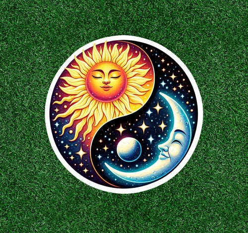 Celestial Sun and Moon Yin Yang design waterproof vinyl sticker - many sizes