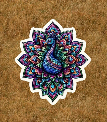 Beautiful peacock in a mandala design waterproof sticker decal- many sizes