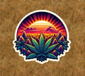 Marijuana leaf and plants under a sunrise sky vinyl sticker decal- several sizes