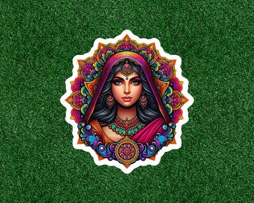 Indian Bride prayer mandala design waterproof vinyl decal sticker - many sizes