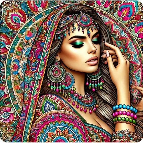 Indian bride in colorful mandala design waterproof vinyl sticker - many sizes