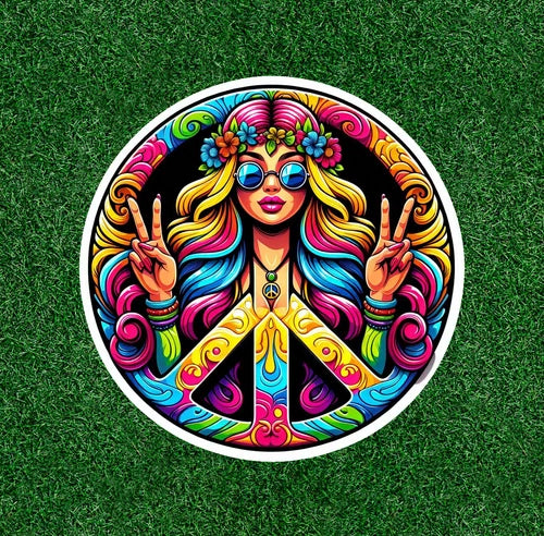Hippie Girl peace symbol 100% waterproof vinyl sticker decal - many sizes