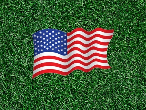 United States Flag blowing in the wind  waterproof vinyl sticker - many sizes
