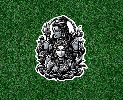 Hindu God and Goddess Shiva and Parvati waterproof vinyl sticker - many sizes
