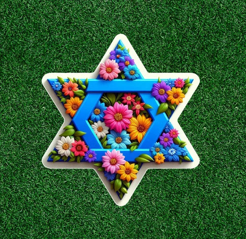 Star of David with flowers 100% waterproof vinyl sticker decal - several sizes