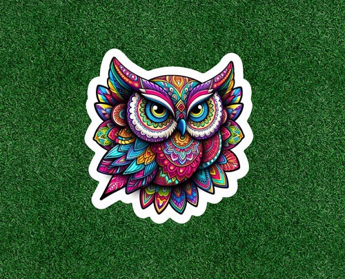 Colorful owl in a mandala design 100% waterproof vinyl sticker decal- many sizes