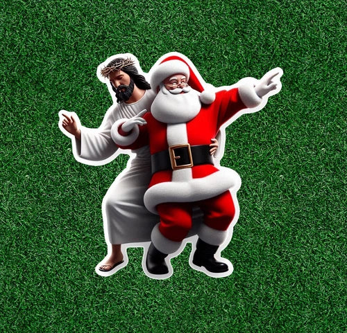 Jesus is dancing with Santa Claus waterproof vinyl sticker decal - several sizes
