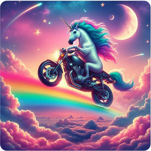 Flying Unicorn riding motorcycle - waterproof vinyl sticker decal- several sizes