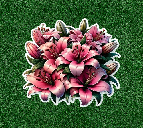 Beautiful Pink Lilies / Lily flowers waterproof vinyl sticker decal - many sizes