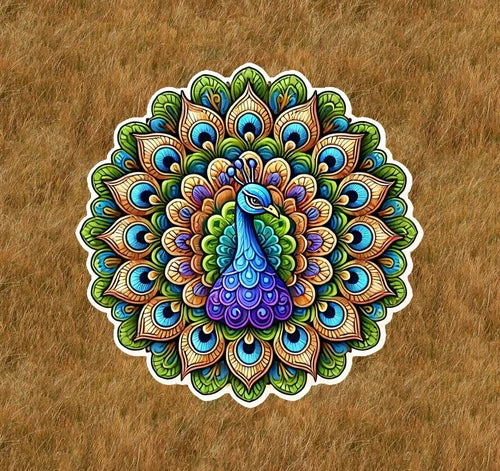 Beautiful peacock in a mandala design waterproof sticker decal- many sizes
