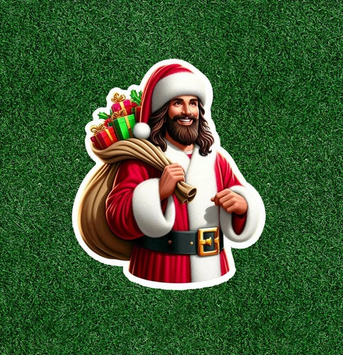 Jesus Claus is bringing presents!  waterproof vinyl sticker decal- several sizes