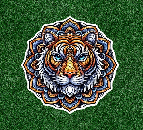 Beautiful Bengal tiger in a mandala design waterproof vinyl sticker- many sizes