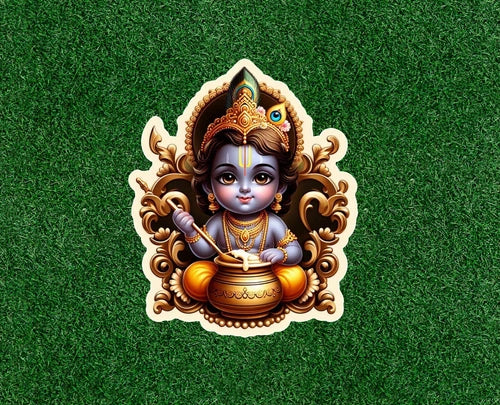 Hindu God Lord Baby Krishna with ghee 100% waterproof vinyl sticker - many sizes