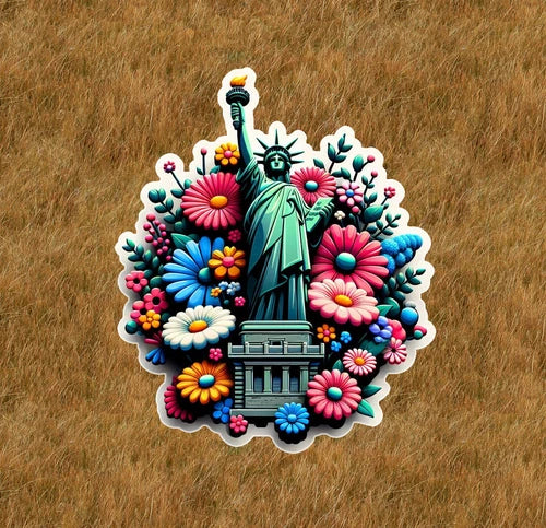 Statue of Liberty surrounded by flowers waterproof vinyl sticker - several sizes