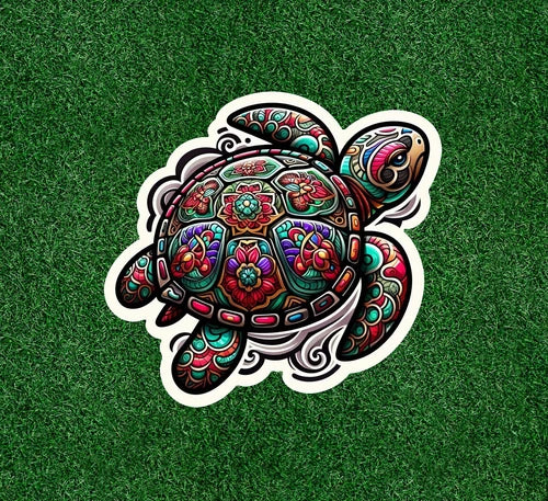 Sea turtle with a colorful design 100% waterproof vinyl sticker - many sizes