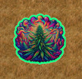 Marijuana plants under a psychedelic sky waterproof vinyl sticker- several sizes