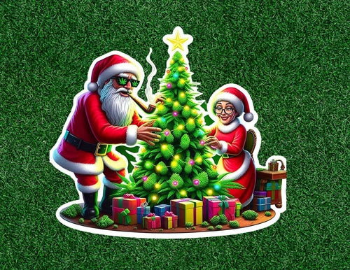 Santa Claus getting high with Mrs. Claus vinyl sticker decal - several sizes ava