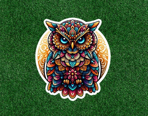 Colorful owl in a mandala design 100% waterproof vinyl sticker - many sizes