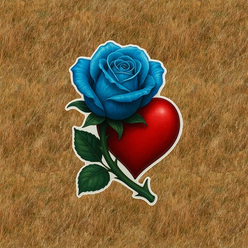 Blue rose around heart 100% waterproof vinyl sticker decal - many sizes