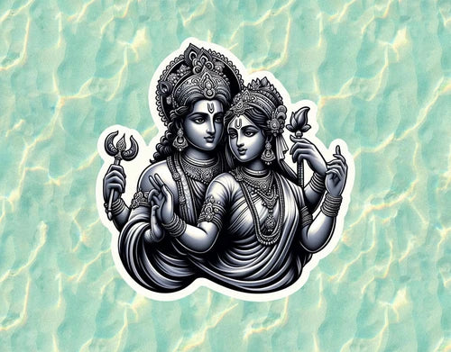 Hindu God and Goddess Radha and Krishna waterproof vinyl sticker - many sizes