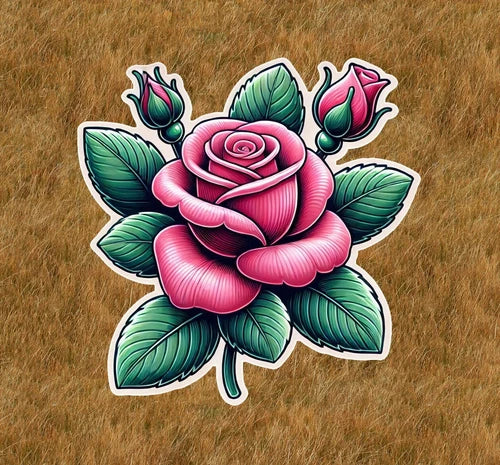 Beautiful pink rose 100% waterproof vinyl sticker decal - many sizes available
