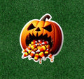 Pumpkin throwing up candy corn 100% waterproof sticker decal - several sizes