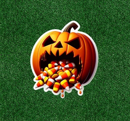 Pumpkin throwing up candy corn 100% waterproof sticker decal - several sizes