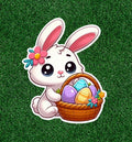 Colorful easter bunny w/ basket design sticker decal - several sizes available