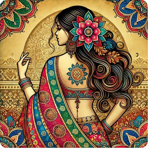 Indian bride in colorful mandala design waterproof vinyl sticker - many sizes