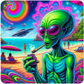 Alien smoking a blunt under a psychedelic sky vinyl sticker decal- several sizes