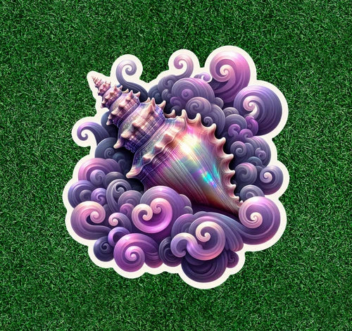 Beautiful ornate purple conch 100% waterproof vinyl sticker decal - many sizes