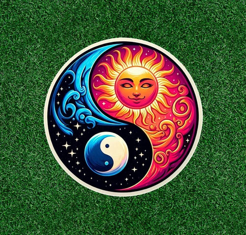Celestial Sun and Moon Yin Yang design waterproof vinyl sticker - many sizes