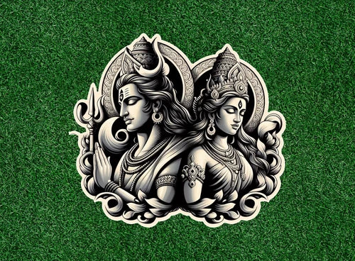 Hindu God and Goddess Shiva and Parvati vinyl sticker decal - many sizes