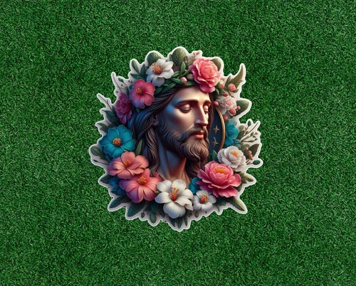 Jesus with flowers 100% waterproof vinyl sticker decal - several sizes available