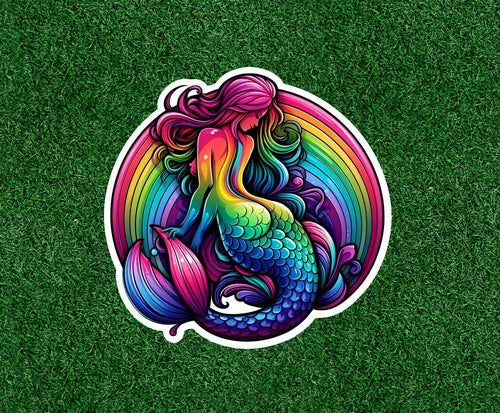 Beautiful Colorful Rainbow Mermaid 100% waterproof vinyl sticker - many sizes