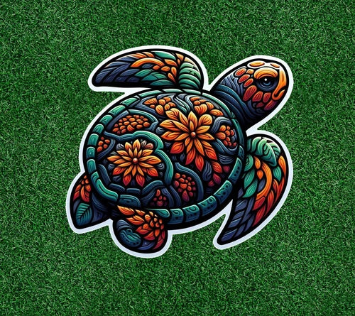 Sea turtle with a colorful design 100% waterproof vinyl sticker - many sizes