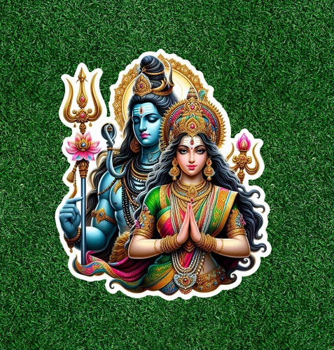 Hindu God and Goddess Shiva and Parvati waterproof vinyl sticker - many sizes