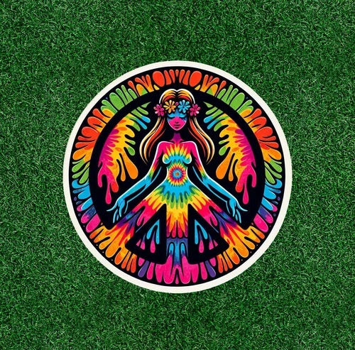 Hippie Girl peace symbol 100% waterproof vinyl sticker decal - many sizes