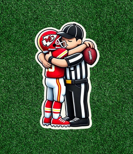 Referee hugging a Chiefs player 100% waterproof vinyl sticker - several sizes