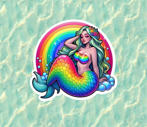 Beautiful Colorful Rainbow Mermaid 100% waterproof vinyl sticker - many sizes