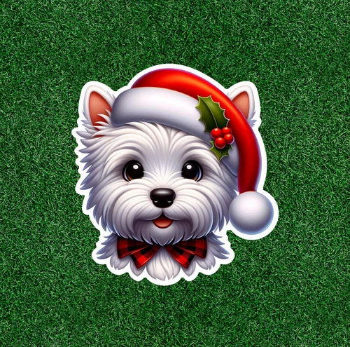 Cute Christmas Westie West Highland Terrier dog vinyl sticker decal - many sizes