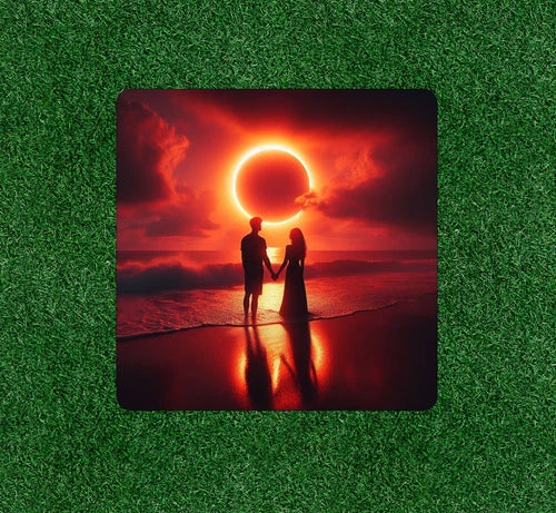 Loving couple enjoying eclipse under a beautiful sky vinyl sticker - many sizes