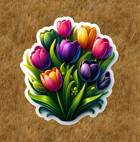 Beautiful colorful tulips 100% waterproof vinyl sticker decal - many sizes