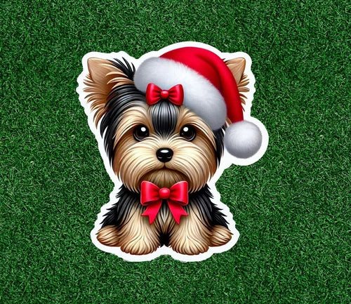 Cute Christmas Yorkshire Terrier yorkie dog waterproof vinyl sticker- many sizes