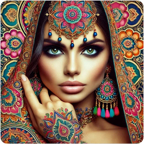 Sexy Indian bride in colorful mandala design vinyl decal sticker - many sizes