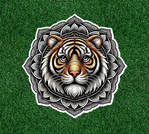 Beautiful Bengal tiger in a mandala design waterproof vinyl sticker - many sizes