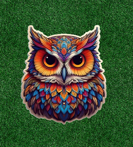Colorful owl in a mandala design 100% waterproof vinyl sticker decal- many sizes