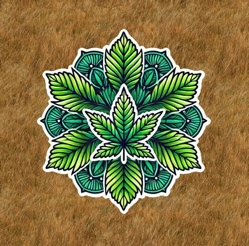 Marijuana pot leaf mandala design waterproof vinyl sticker decal - several sizes